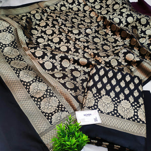 Black Golden Zari Katan Silk Banarasi Suit