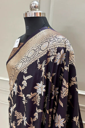 Black Jasmine Jaal Katan Silk Banarasi Saree