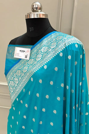 Dark Firozi Rudraksha Buti Katan Silk Banarasi Saree