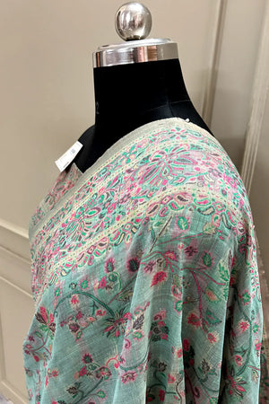 Firozi Printed Linen Silk Banarasi Saree