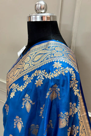 Firozi Ruby Buti Katan Silk Banarasi Saree