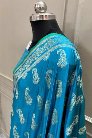 Firozi Unicorn Buti Katan Silk Banarasi Saree