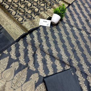 Grey Golden Zari Banarasi Silk Suit