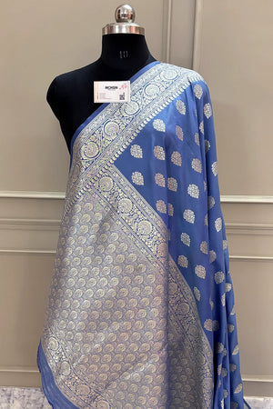 Light Blue Golden Zari Katan Silk Banarasi Saree