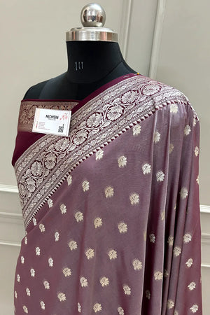 Light Wine and Wine Ghonga Buti Katan Silk Banarasi Saree