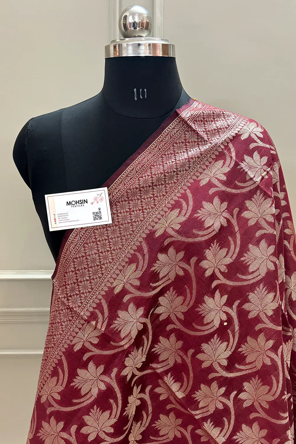 Maroon Golden Zari Banarasi Silk Dupatta
