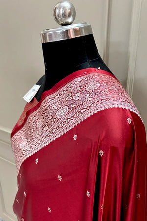 Maroon Golden Zari Katan Silk Banarasi Saree