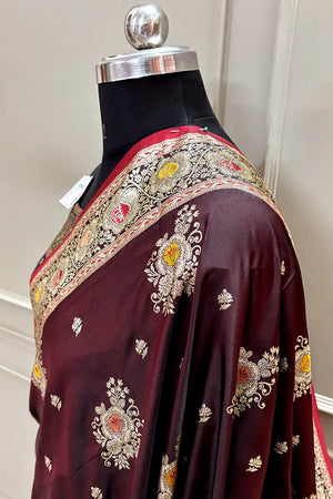 Maroon Golden Zari Katan Silk Banarasi Saree