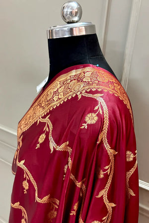 Maroon Rowa Laher Katan Silk Banarasi Saree