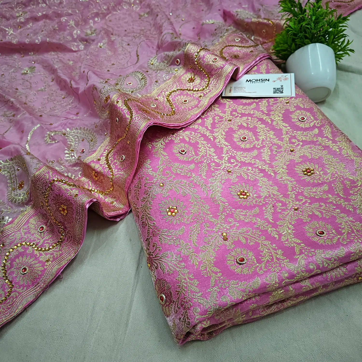 Light Pink Chiragha Jaal Stone Work Kimkhab Silk Banarasi Gharara