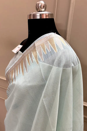 Mint Green Plain Moonga Check Silk Saree