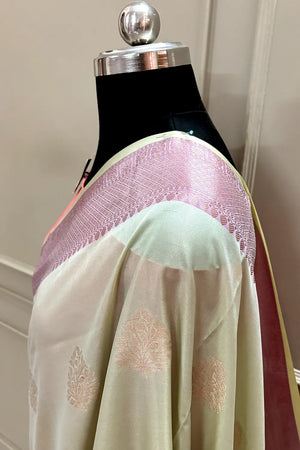 Mint and Pink Golden Zari Banarasi Silk Saree