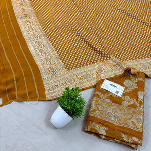 Mustard Jaalnuma Siroski Stone Pure Georgette Silk Banarasi Suit