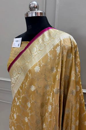 Mustard Vardhman Jaal Katan Silk Banarasi Saree