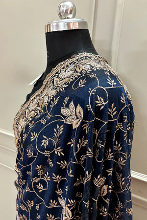 Navy Blue Embordiery Siroski Work Silk Saree