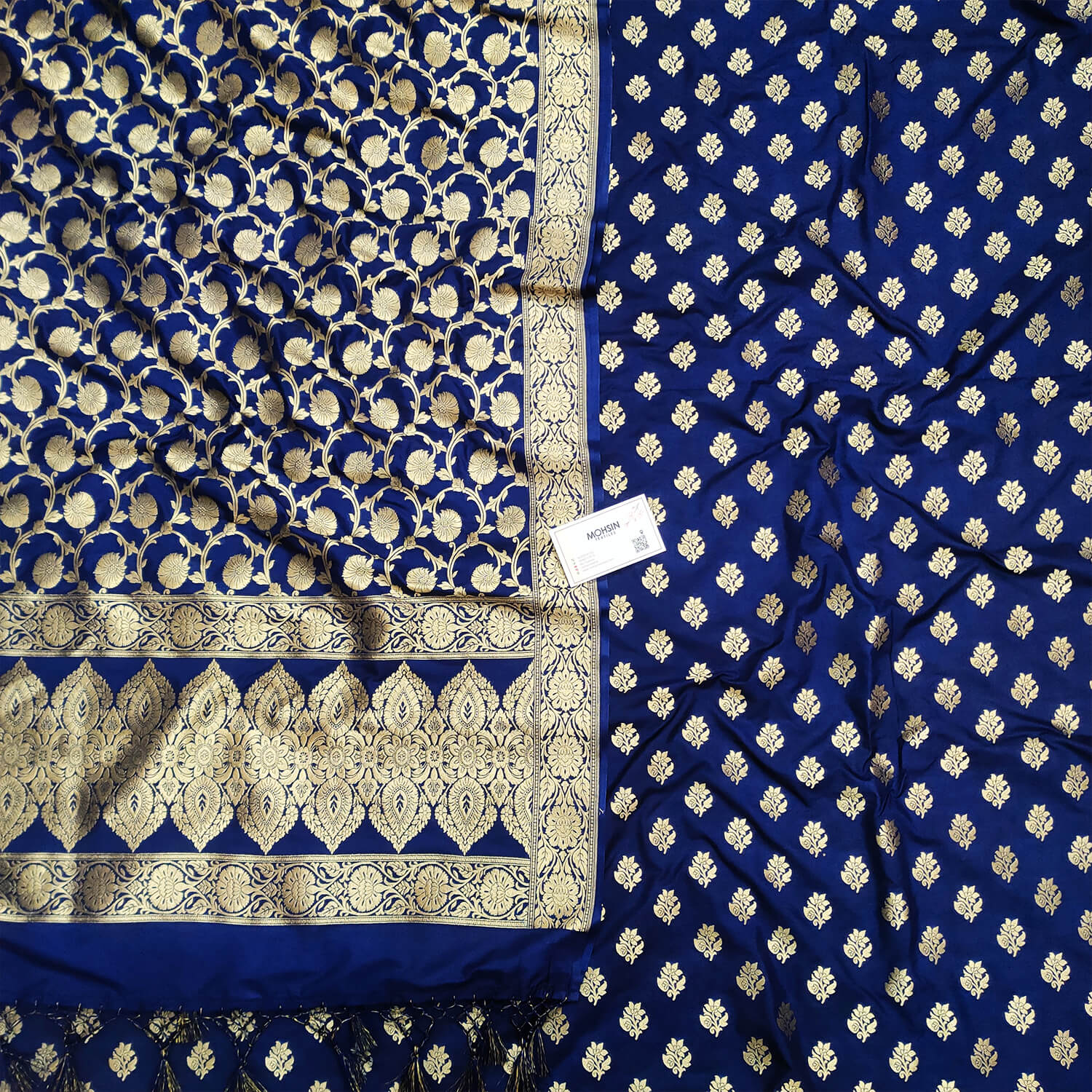 Navy Blue Golden Zari Katan Silk Banarasi Suit