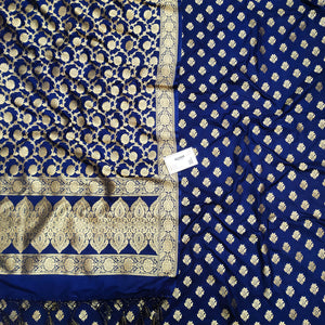 Navy Blue Golden Zari Katan Silk Banarasi Suit