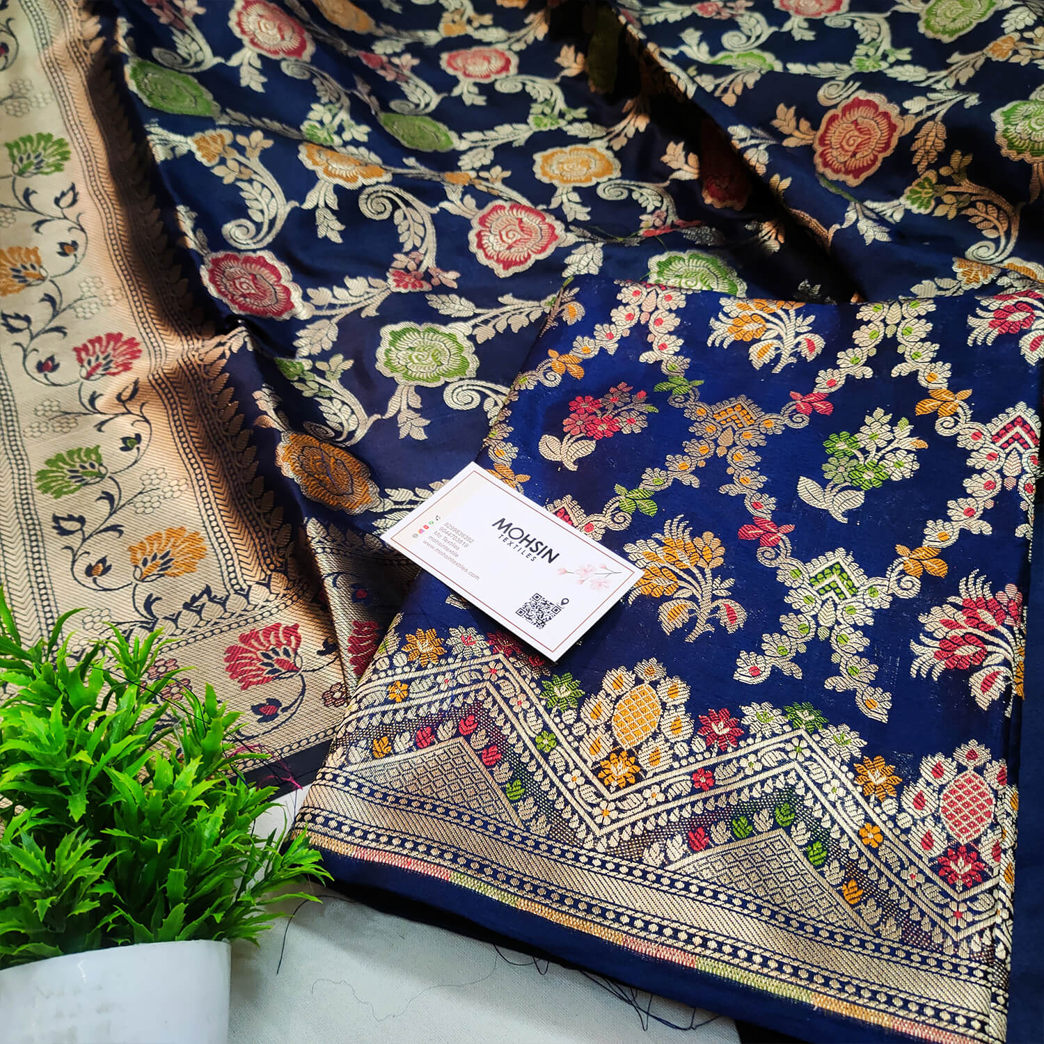 Navy Blue Meenakari Katan Silk Banarasi Suit