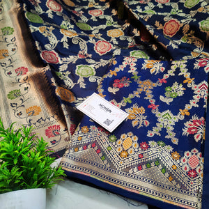Navy Blue Meenakari Katan Silk Banarasi Suit