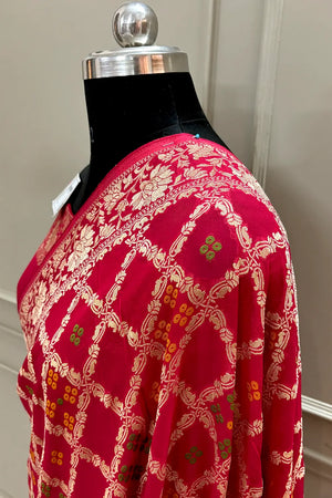 Peach Golden Zari Georgette Silk Banarasi Saree