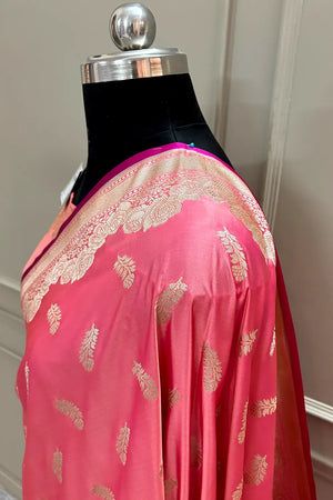 Peach Kanak Buti Katan Silk Banarasi Saree