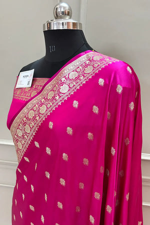 Pink Flying Buti Katan Silk Banarasi Saree