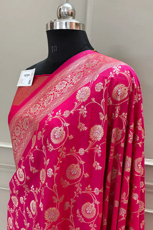 Pink Golden Zari Katan Silk Banarasi Saree