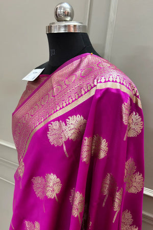Pink Golden Zari Silky Banarasi Saree