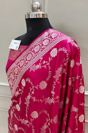 Pink Makra Jaal Katan Silk Banarasi Saree