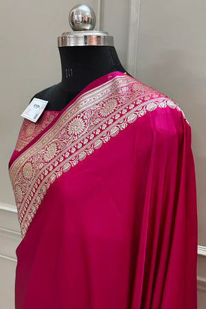 Pink Plain Golden Zari Katan Silk Banarasi Saree