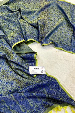 Pista Blue Resham Zari Silk Banarasi Stole