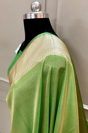 Pista Golden Zari Tissue Silk Banarasi Saree