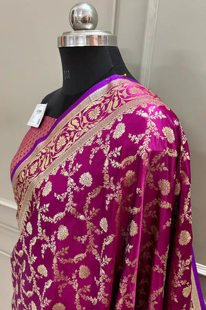 Purple Chandramukhi Jaal Katan Silk Banarasi Saree