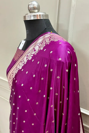 Purple Hawahawai Buti Katan Silk Banarasi Saree