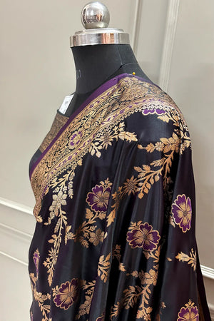 Purple Henna Jaal Katan Silk Banarasi Saree