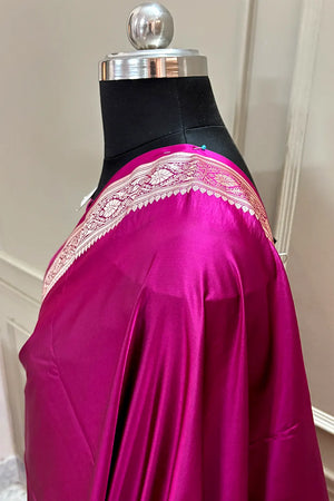 Purple Plain Zari Border Katan Silk Banarasi Saree