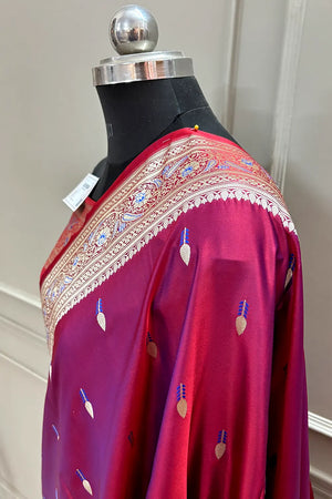 Purple Wine Tilak Buti Katan Silk Banarasi Saree