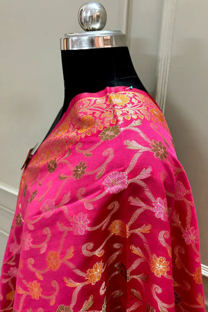 Rani Pink Zari Meena Cotton Silk Banarasi Dupatta
