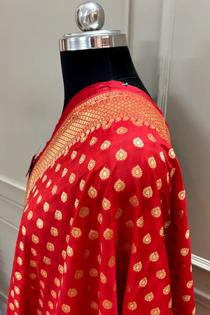 Red Golden Zari Katan Silk Banarasi Dupatta