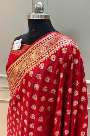 Red Golden Zari Katan Silk Banarasi Saree