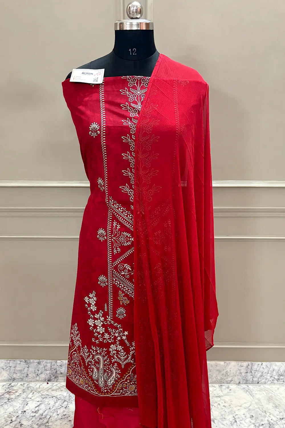 Red Printed Cotton Silk Banarasi Suit