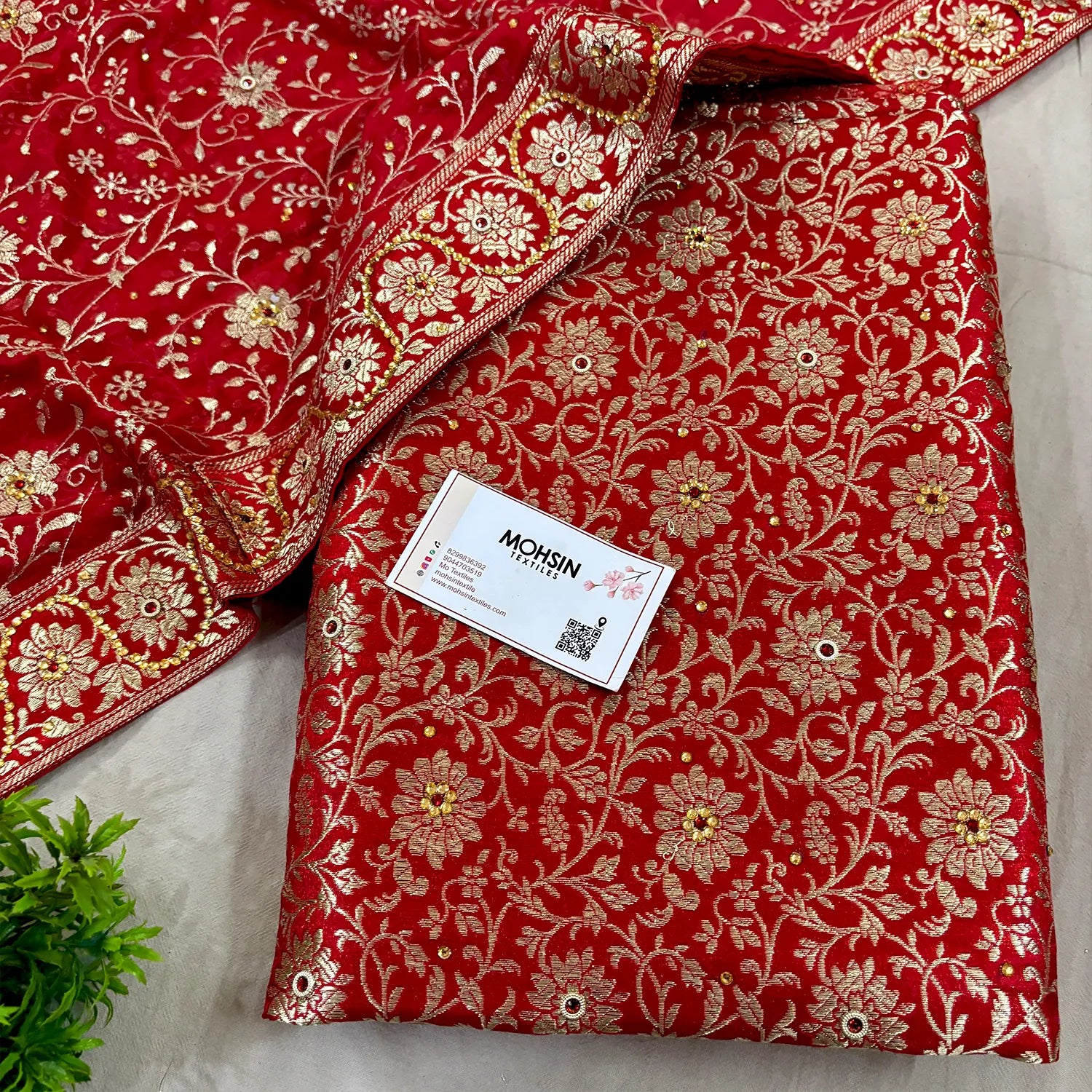 Red Stone Work Kimkhab Silk Banarasi Gharara