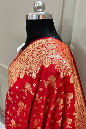 Red Victory Katan Silk Banarasi Saree