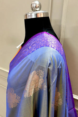 Royal Blue and Orange Gulaboo Banarasi Silk Saree