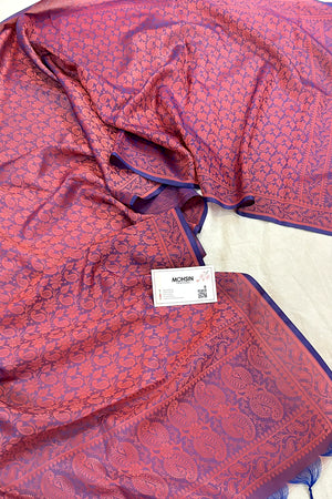 Rust Resham Zari Silk Banarasi Stole