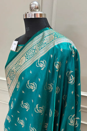 Sea Green Galaxy Buti Katan Silk Banarasi Saree