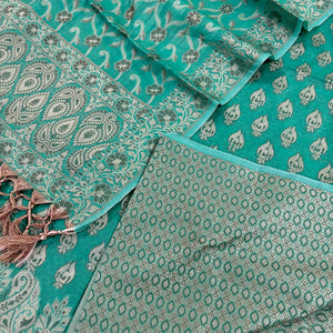 Sea Green Pakki Carry Fire Cotton Silk Banarasi Suit