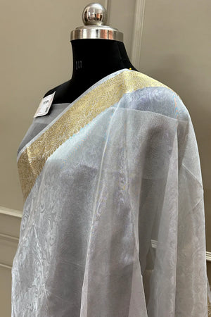 Silver Ambose Tissue Silk Banarasi Saree