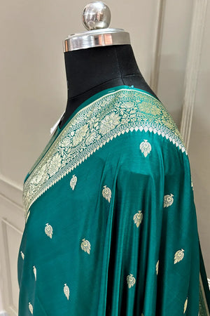 Teal Mario Patti Katan Silk Banarasi Saree