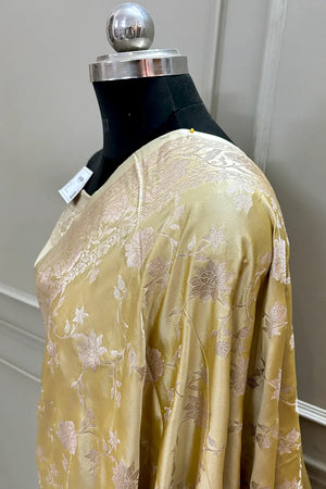 Yellow Kesari Jaal Katan Silk Banarasi Saree